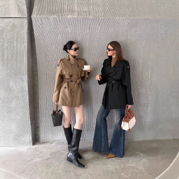 Zhou Miao Zhoumiao [Paris Old Dream 2.0] Classic Silhouette Lapel Waist Short Windbreaker Jacket for Women