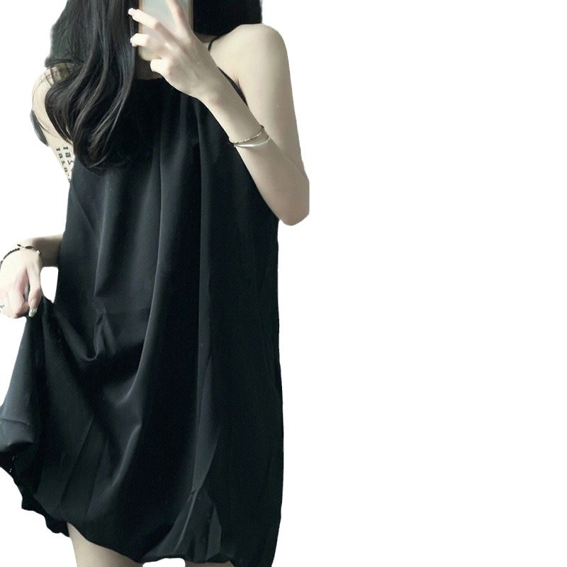 Verano nuevo vestido de dormir de cabina, vestido negro de alta calidad, vestido casero casual simple comercio exterior al por mayor
