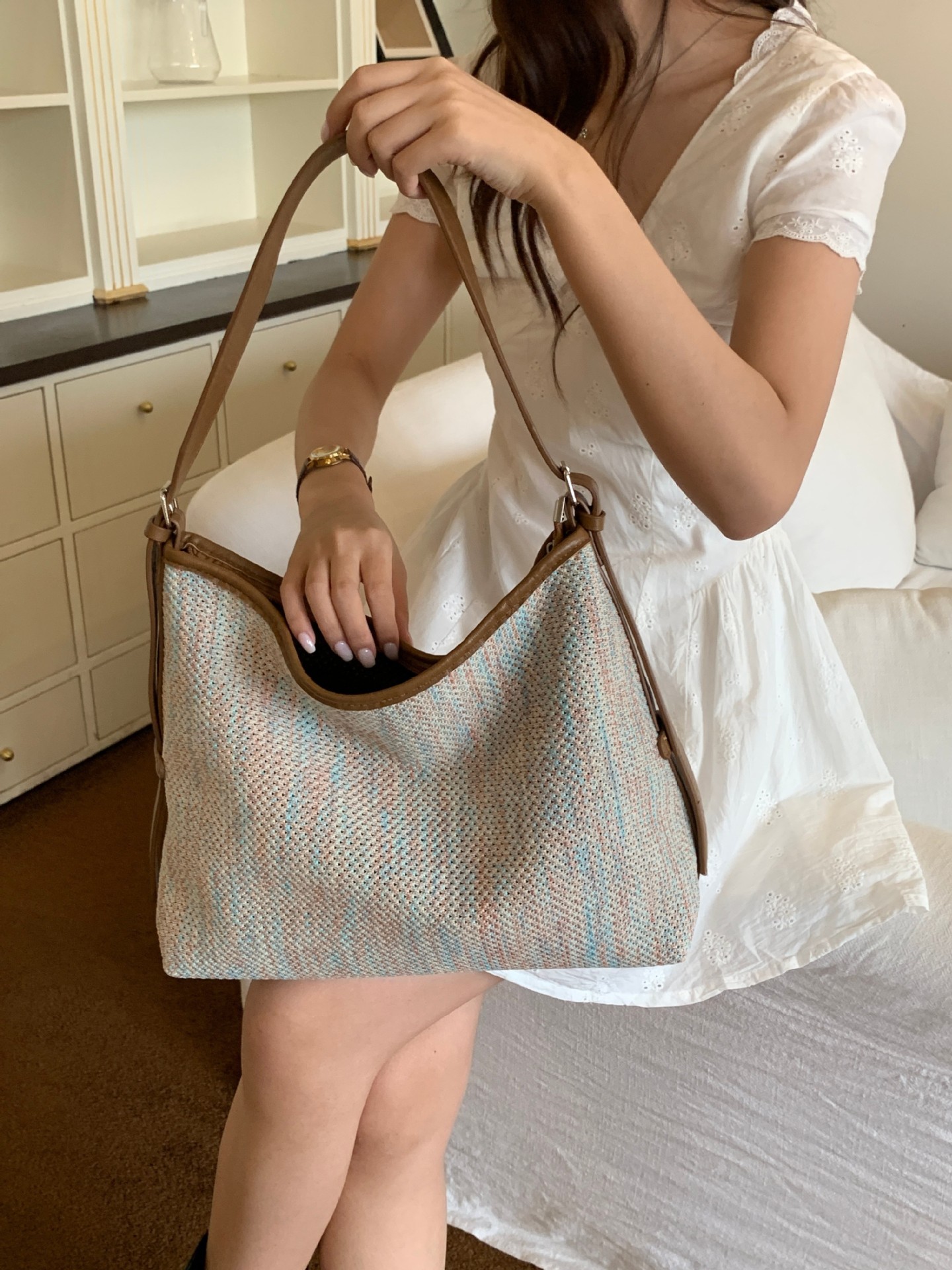 Woven Slouchy Large Zip Crossbody Bag 15
