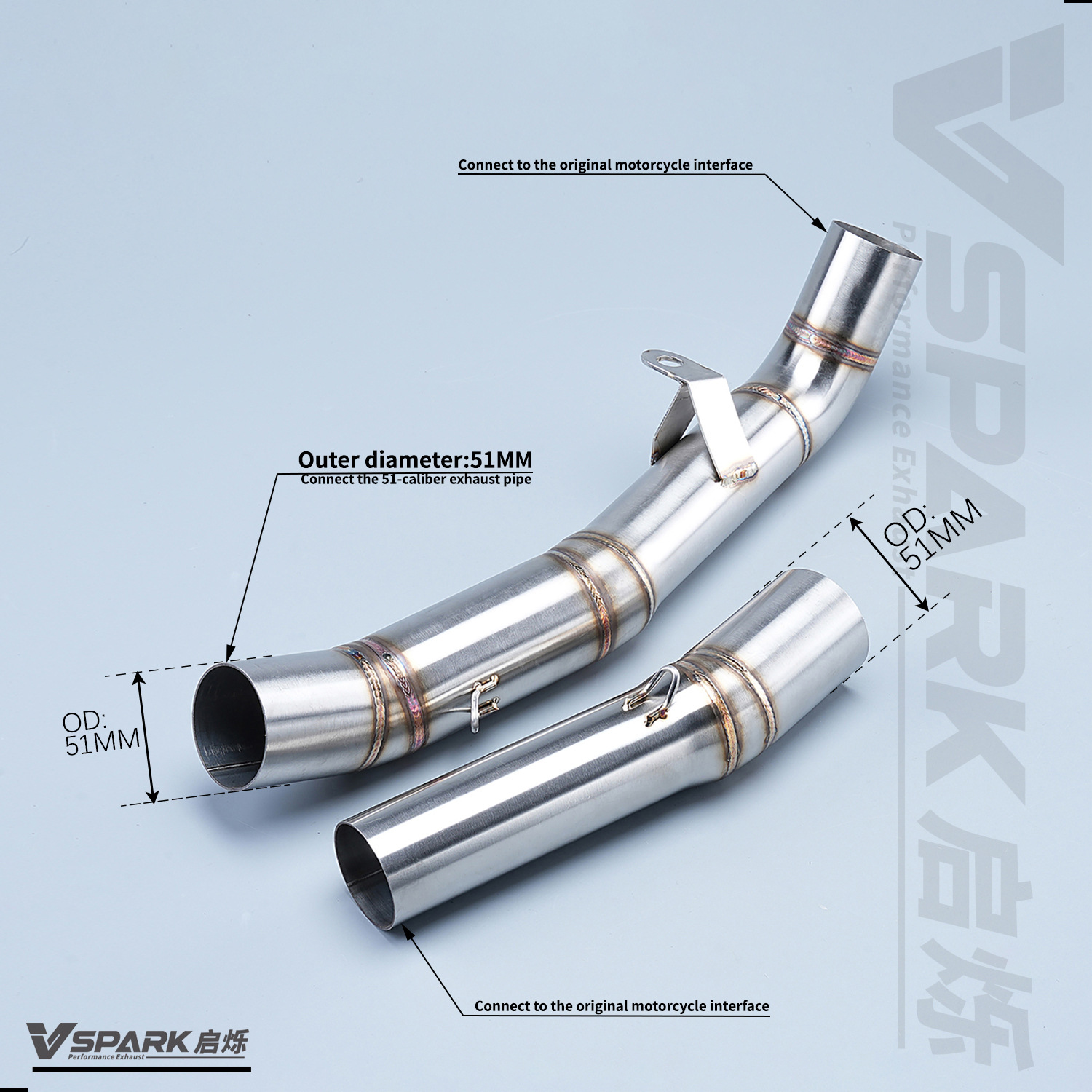 Suitable for Kawasaki Motorcycle Z1000 Exhaust Pipe Middle and Front Section 51mm Titanium Alloy Front Section Non-Destructive Modification