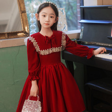 兒童禮服女童生日紅色公主裙花童主持人走秀鋼琴演奏演出服春夏季