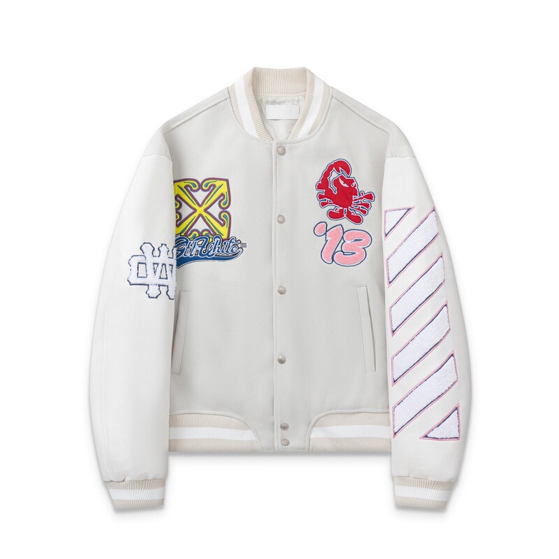 Off Heavy Embroidery Patchwork Baseball Jacket Ow European and American Trendy Brand Youth Street Fashion Jacket Couple Coat Cotton