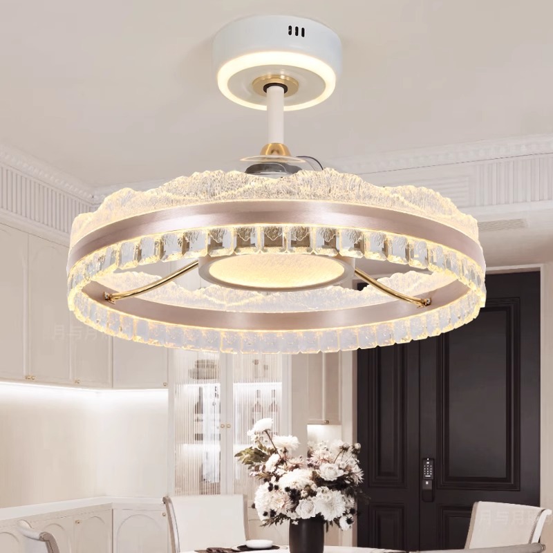2025 New Iceberg Crystal Invisible Fan Lamp Nordic Light Luxury Chandelier Voice Control Zhongshan Factory Direct Sales