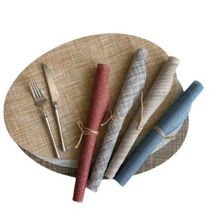 Teslin Insulated Placemat Oval Western Placemat Hotel PVC Plate Mat Imitation Linen Home Kitchen Washable Table Coaster