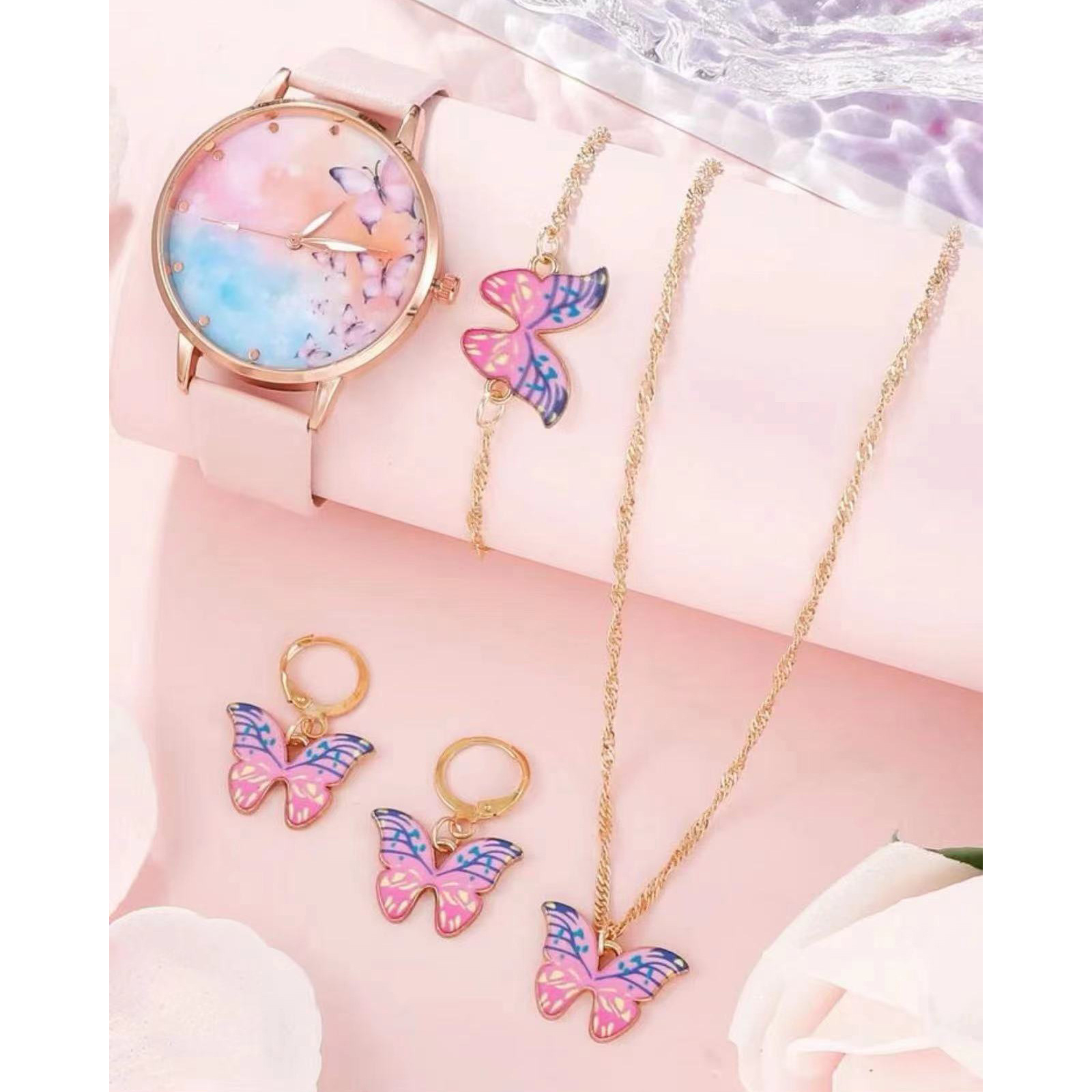 Transfronterizo nuevo traje mariposa collar color doble capa perla mariposa colgante temperamento femenino elegante traje de mariposa
