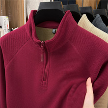 半高领拉链卫衣男秋冬季2025新款潮男宽松体恤拼接保暖加绒打底衫