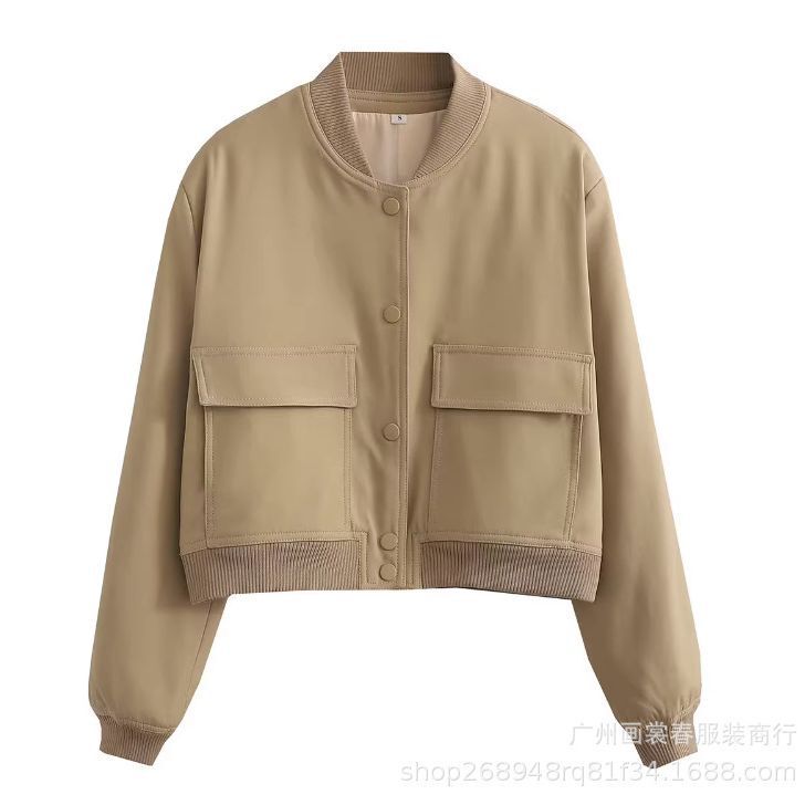 Amazon cross-border foreign trade new autumn and winter women's clothing American pocket short loose stand collar loose jacket jacket