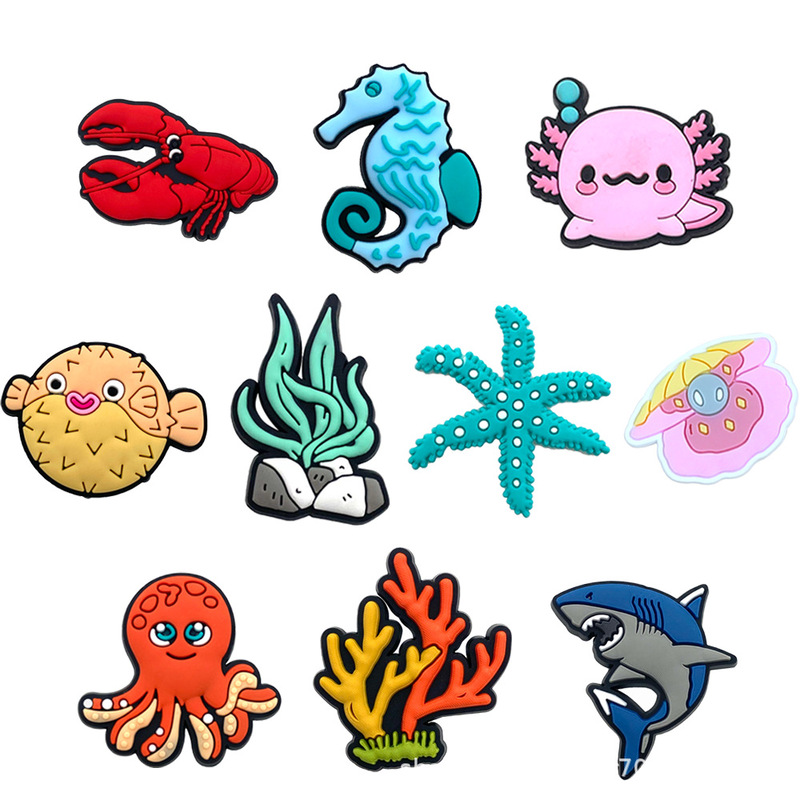 サメ、イルカ、ヒトデ、海洋動物、Zhibixing クロックス、アクセサリー、PVC ソフトラバークロックス、靴バックル、靴の花の装飾|undefined