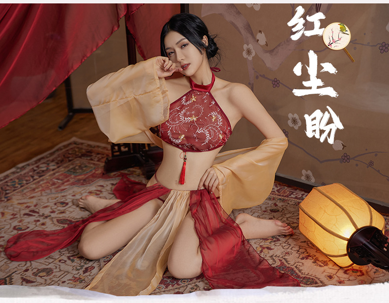 Hanfu-Inspired Palace Costume Set with Bellyband, Shawl, Gauze Skirt and Thong, Plus Size — detail image 8