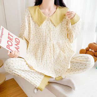 Moon clothing spring and autumn cotton postpartum March 4 plus size thin sweat-absorbent pregnant women pajamas summer breast-feeding suit