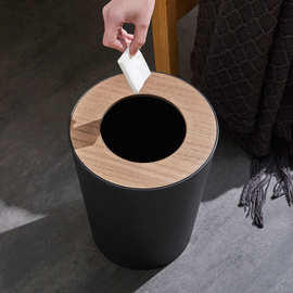 家用垃圾桶带盖卫生间厨房大号收纳桶客厅轻奢木盖纸篓卧室垃圾筒