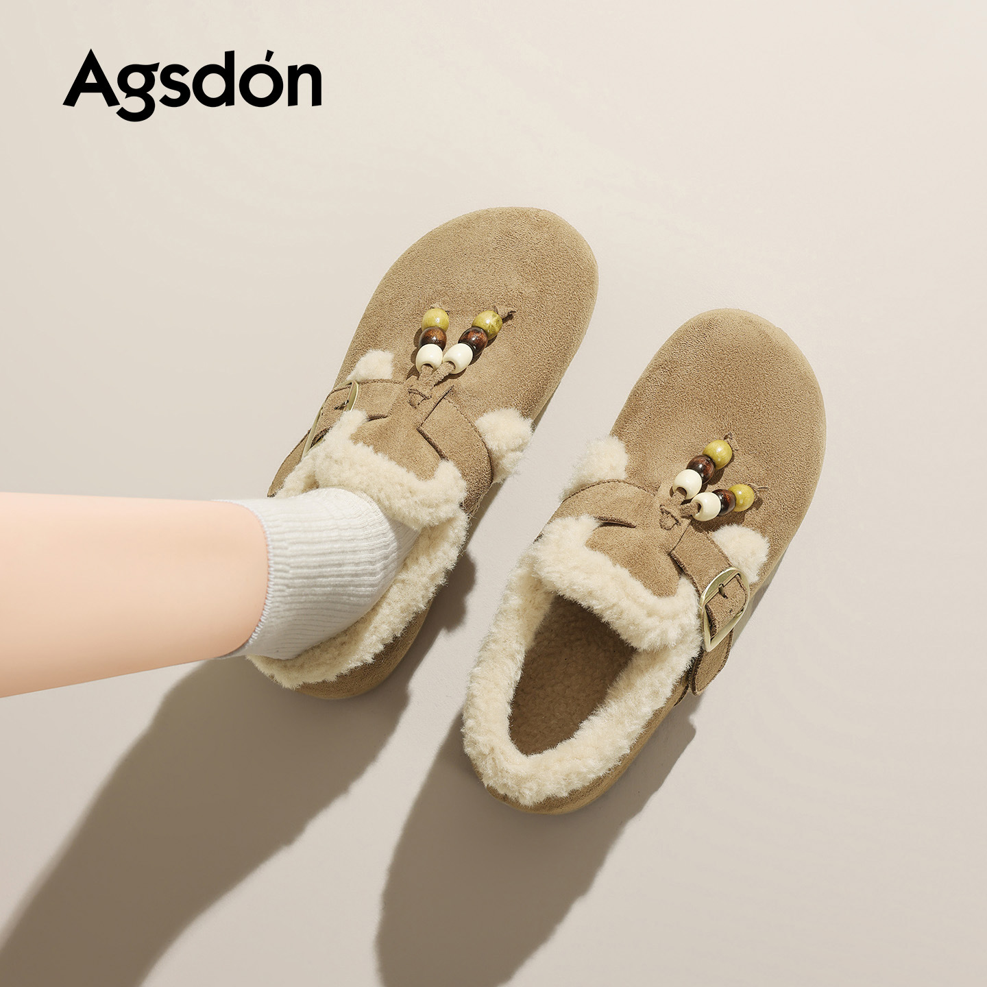 Augu Lion Deng Xiaoping Boccan zapatos de lana para mujeres 2025 nuevo invierno con suela gruesa, zapatos de algodón, botas de nieve peludas pequeñas