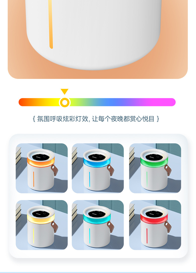 跨境新款数显双喷雾加湿器 七彩氛围灯桌面家用办公室小型加湿机