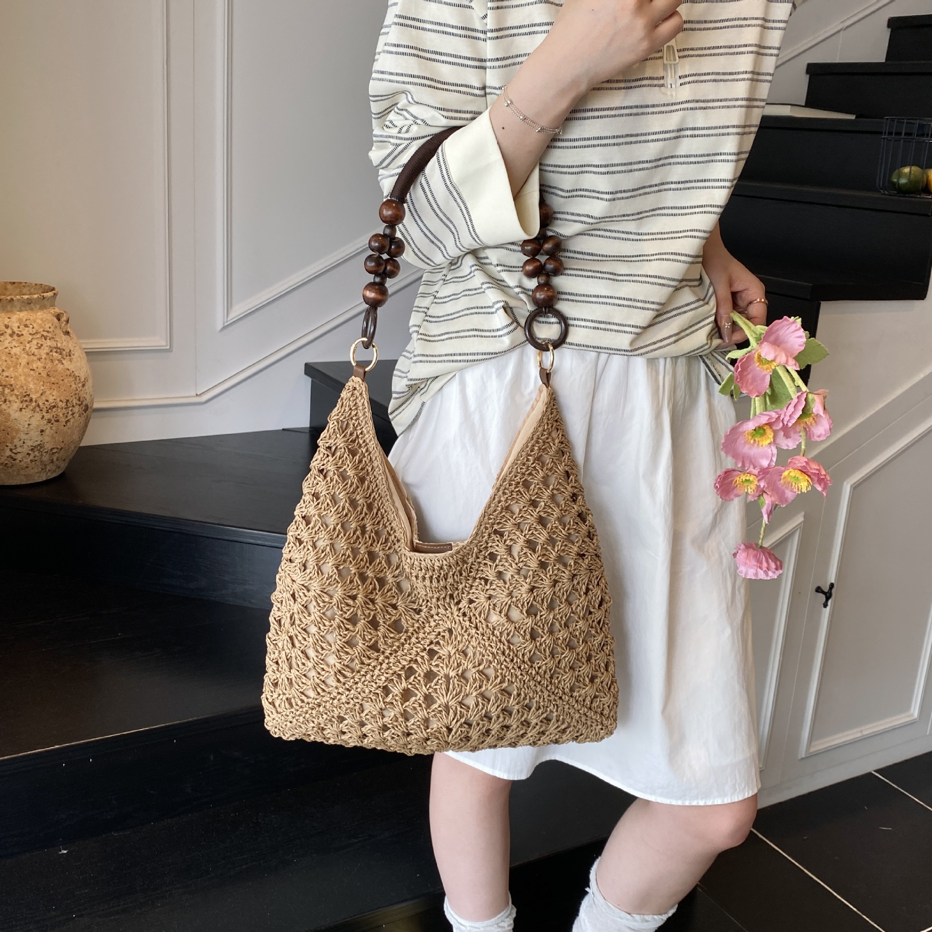 Large Capacity Woven Bag For Women 2025 New Summer Beach Vacation Straw Bag Versatile Commuter Shoulder Tote Bag - Thumbnail 3