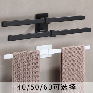 Black punch-free multi-functional single-bar towel rack wall-mounted bathroom space aluminum parallel double-layer towel bar thickened