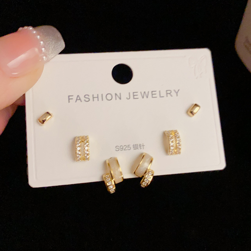 925 Sterling Silver Ear Needle Material 1 Set Elegant Geometric Copper Ear Studs