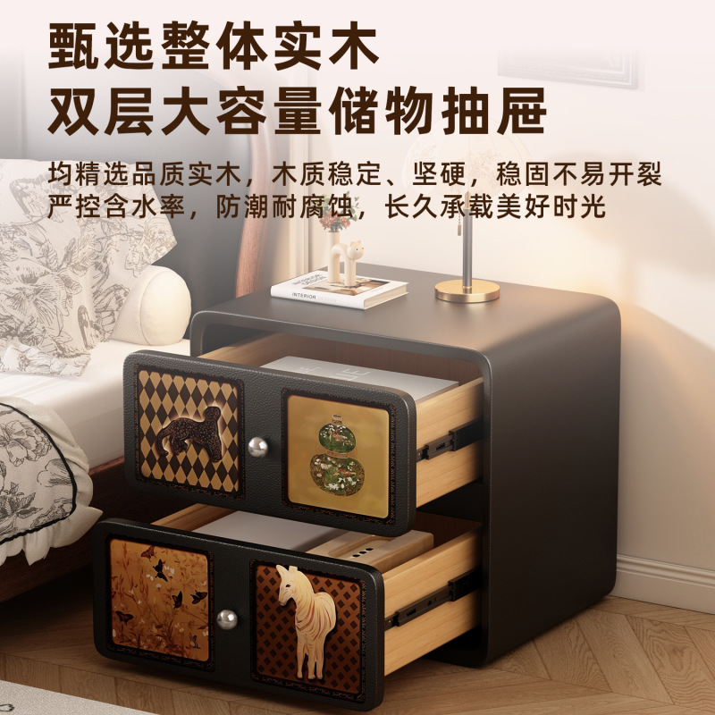 恒艺轩家用卧室奶油风实木床头柜轻奢高级感创意免安装床头收纳柜|undefined