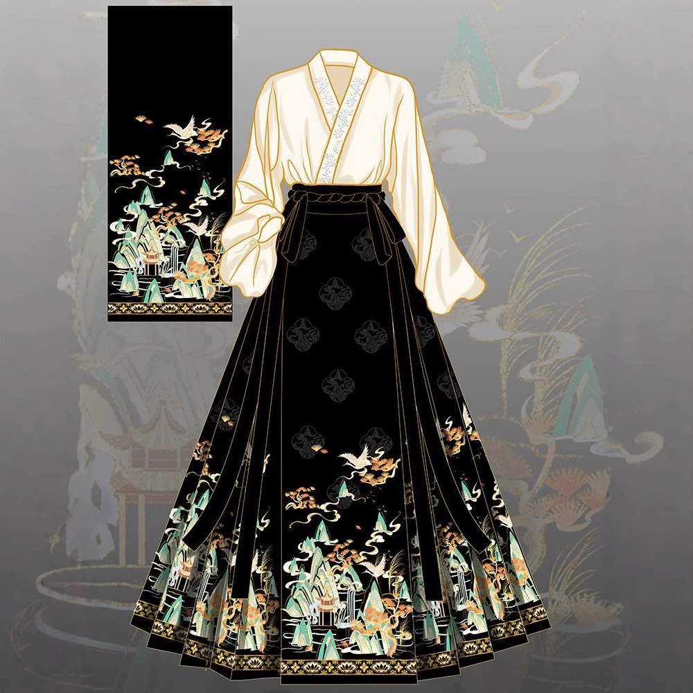 Новый китайский костюм 2025 новый Hanfu женская юбка с конским лицом полный набор благородных и элегантных костюмов в китайском стиле