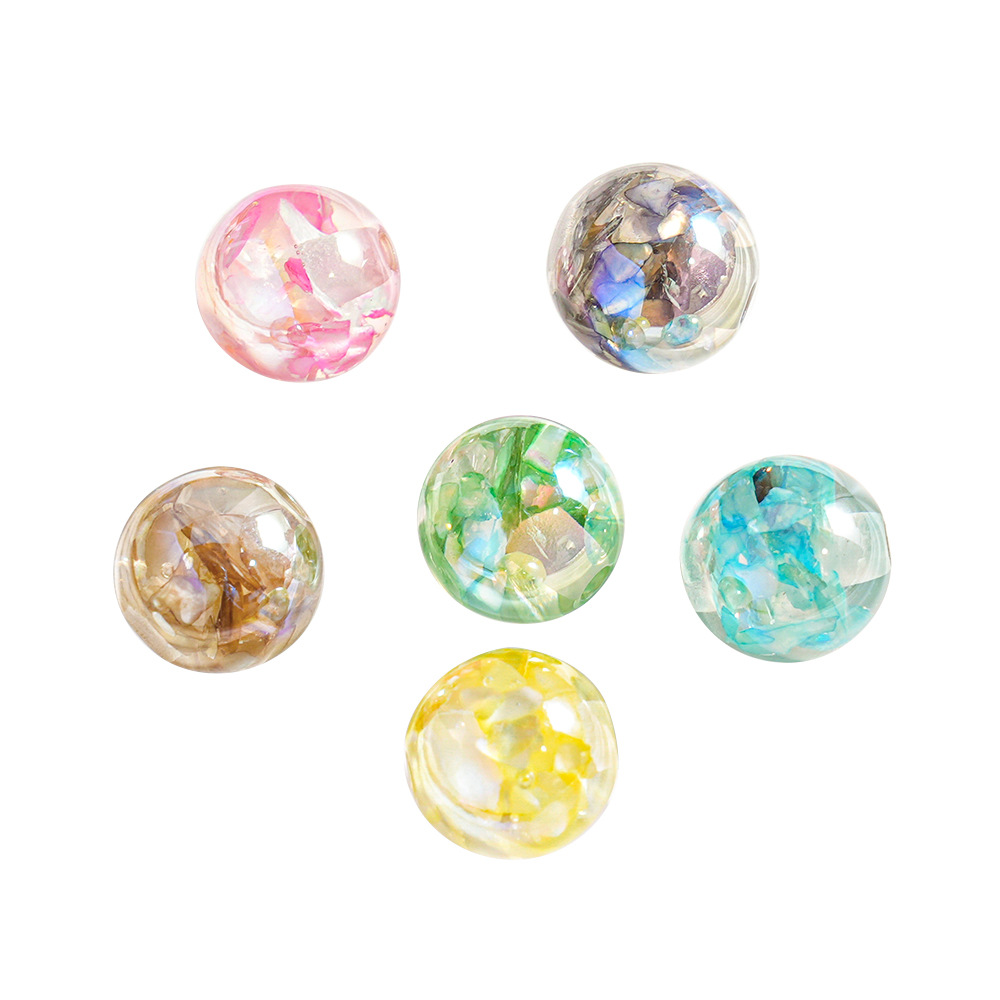 20 cuentas de concha, cristal de concha, cuentas redondas, bricolaje, cadena de teléfono móvil, accesorios de joyería de resina, cuentas de 12mm, tipo mixto, lote suelto