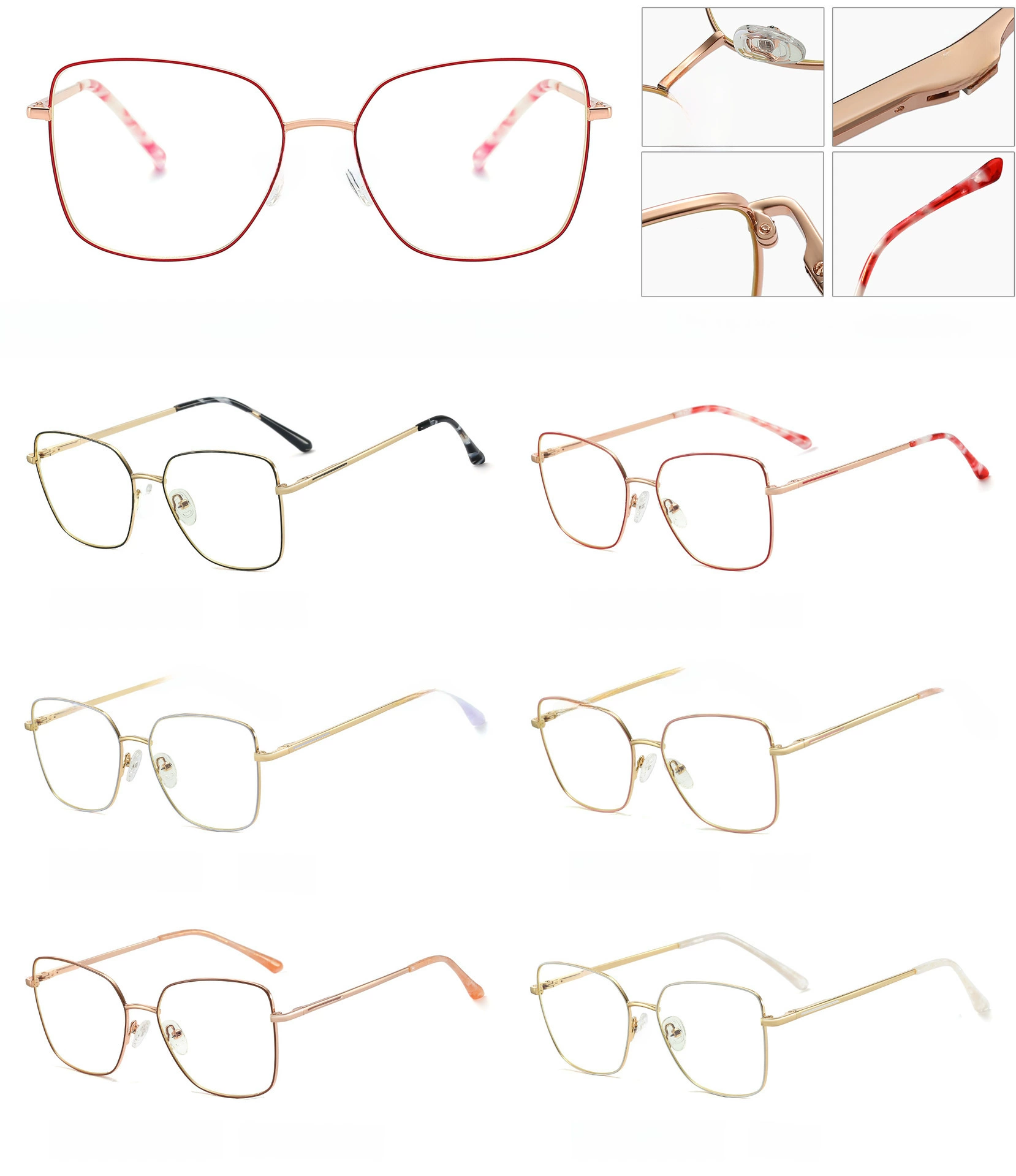 91210 new anti -blue light glasses metallic plain large frame flat light mirror men's and women's same board leg glasses framework