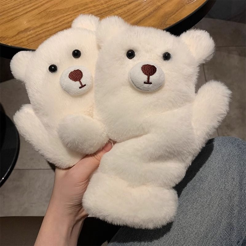 겨울 목을 타고 커플 장갑 코튼 소녀 곰 두꺼운 봉제 플러스 벨벳 장갑 따뜻한 겨울 귀여운