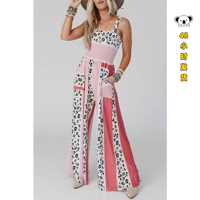 N 91552 Pink leopard print jumpsuit 粉色豹纹露背连体裤