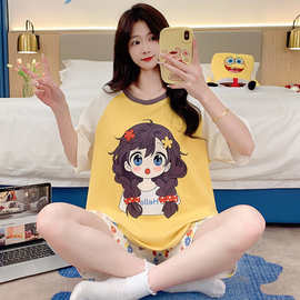 W2F睡衣女款夏季2025新款卡通可爱短袖短裤夏天可外穿少女家居服