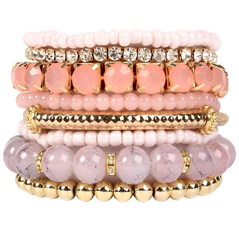 Amazon's Hottest Stackable Beaded Bracelet for Women Bohemian Flash Diamond Elastic Multi-Layer Rice Bead Bracelet Wholesale