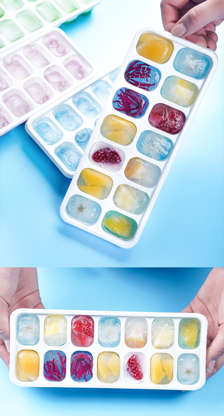 6-compartment 14-compartment square ice cube mold, silicone soft-bottomed ice cube box with lid easy to remove, homemade ice cube box