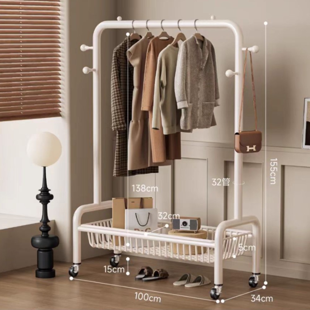 32 원형도어형/단층메쉬바구니/후크4개+바퀴-100㎝-크림 화이트