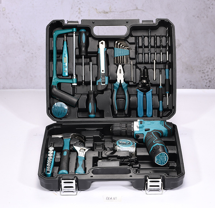 Juego de caja de herramientas de taladro manual, kit de herramientas de combinación de herramientas de hardware doméstico multifuncional de alta potencia, venta al por mayor