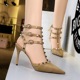 3362-2 in Europe and the Roman style sexy night club a stiletto heel suede pointed hollow-out suede metal rivets sandals