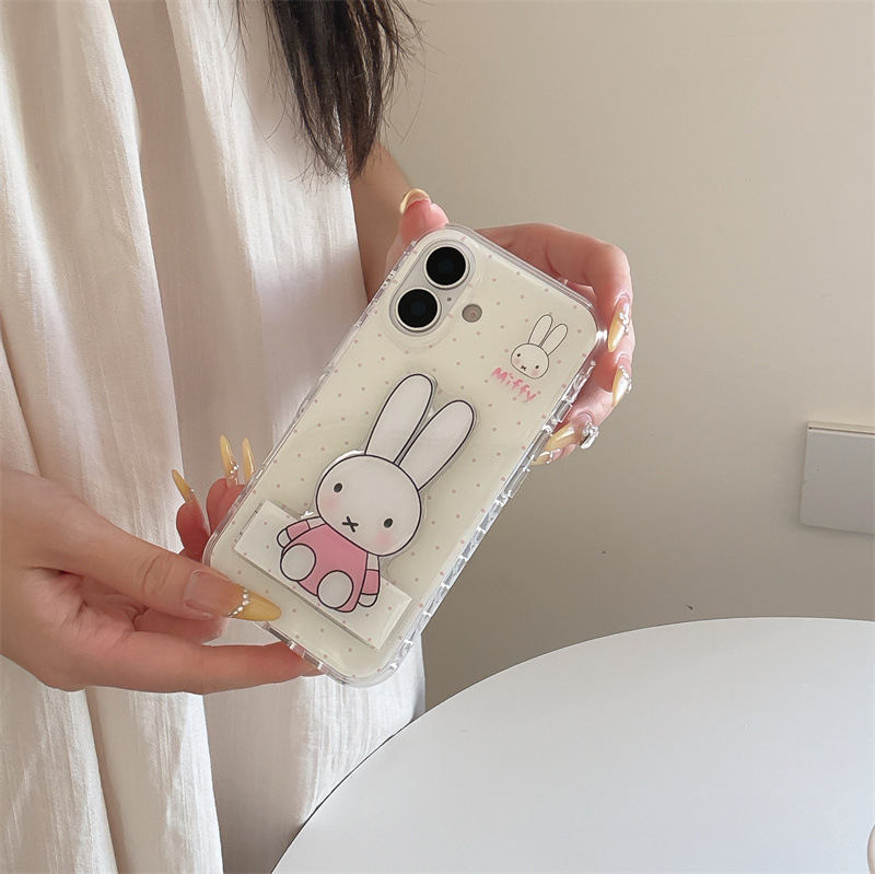 韩风ins波点兔子翻盖镜面适用iPhone16苹果15ProMax/14手机壳少女|undefined