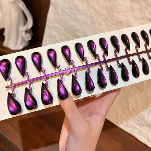 European and American cross-border e-commerce, dark purple dragon claw design, solid color gel soft nail tips, cat claw style, 34 pieces, Amazon TK
