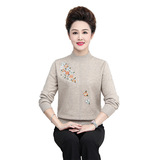 中老年女装秋冬针织衫时尚绣花长袖妈妈装半高领保暖毛衣打底衫女，女装针织衫/毛衣，妃慕昵服饰