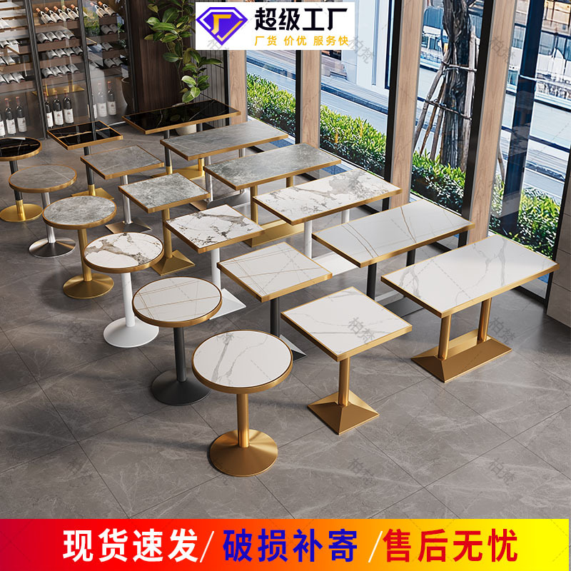 Mesa de Comedor Redonda Grande de Pizarra para Restaurante de Hot Pot, Mesas y Sillas de Restaurante de Lujo Ligero Comercial, Mesa Redonda Pequeña para Restaurante de Comida Rápida
