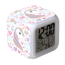亚马逊跨境独角兽unicorn变色发光闹钟LED心情方形钟创意礼品时钟