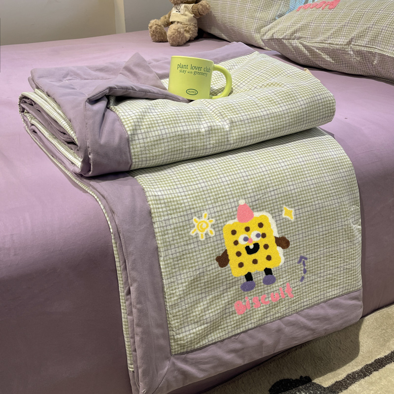 Edredón fresco de verano de algodón Edredón de aire acondicionado Dormitorio individual Edredón de verano Juego de cuatro piezas Edredón de verano lavable a máquina