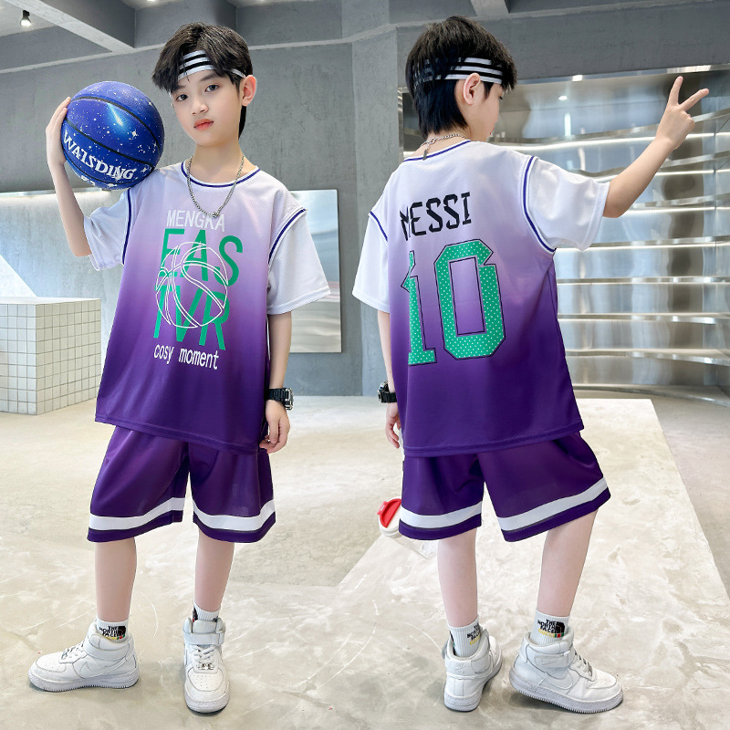 儿童篮球夏季套装梅西10号球衣男童中大童运动速干短袖时尚帅气