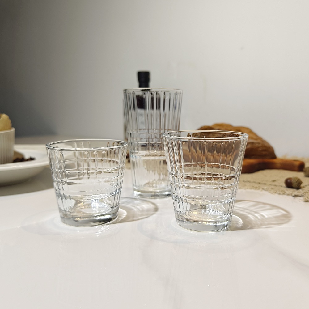 Tazas de vidrio Gono Tazas clásicas de vidrio templado Tazas de agua apiladas Tazas de bebida Tazas de vidrio templado
