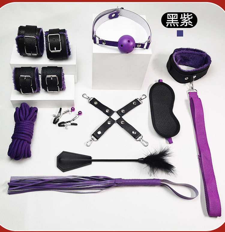 SM Bondage Handcuffs Set in Leather and Metal, 10-Piece Red and Black Kit for Couples — detail image 12