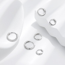 S999纯银耳环女光面圈圈耳圈ins高级感养耳洞耳骨钉洗睡免摘耳扣