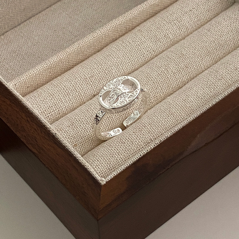 Silver Tang Grass Pattern Pig Nose Ring Simple Luxury Jewellery_voghion.com