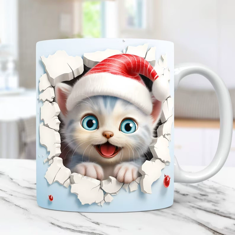 3D floor plan cup empty cat cup wall mural animal cup water cup kitten cup ceramic cup owl cup