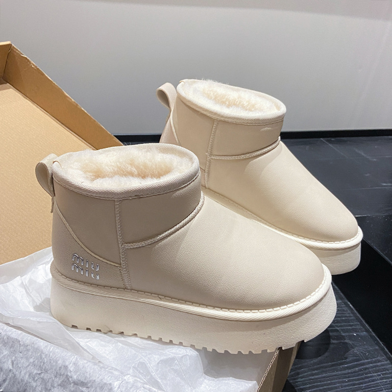 松糕厚底雪地靴女款2025新款冬季防水短筒增高棉鞋保暖加绒面包鞋|undefined