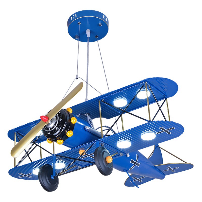 Retro avión habitación de los niños niño dormitorio lámpara techo americano europeo dibujos animados creativo LED protección para los ojos