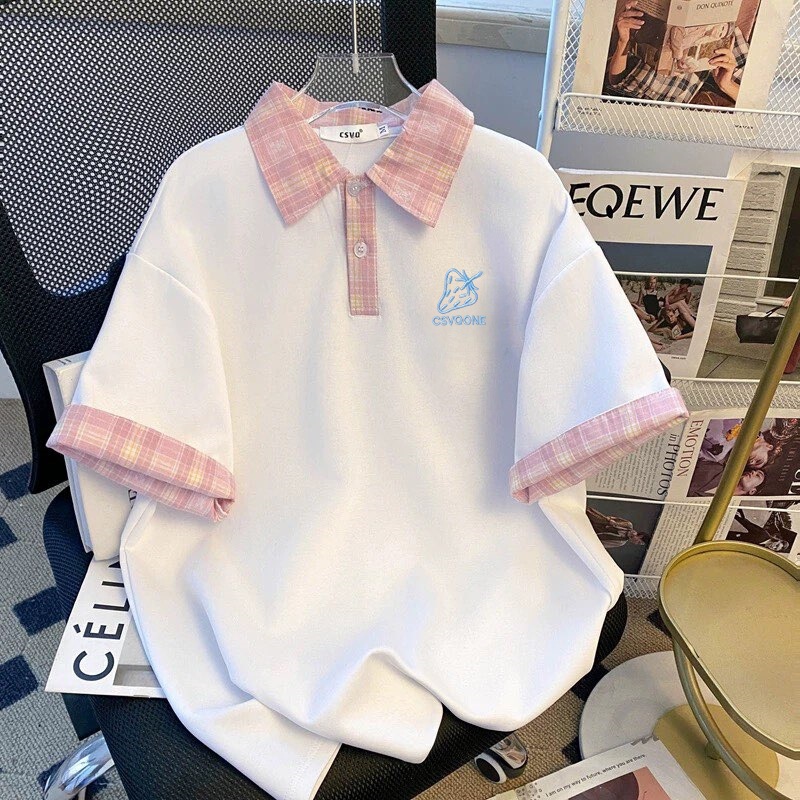 2026 College Polo Collar Short Sleeve T-shirt New Print Sweet Loose Summer Top Women's Fashion Brand Ins 2026 College Polo Collar Short Sleeve T-shirt New Print Sweet Loose Summer Top Women's Fashion Brand Ins