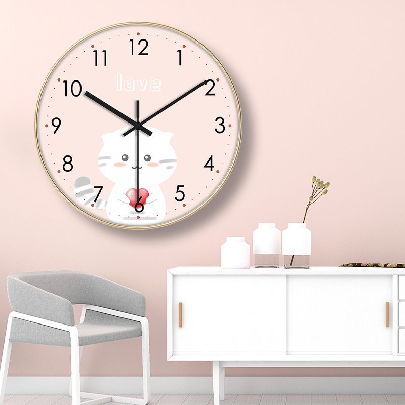 Fábrica personalizada al por mayor de dibujos animados para niños reloj creativo reloj de pared simple sala de estar dormitorio pared ponche-colgante de pelo libre image 6