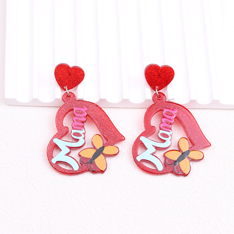 Cute Simple Style Letter Heart Shape Arylic Printing Mother'S Day Women's Drop Earrings 1 Set 1 Pair display picture 6