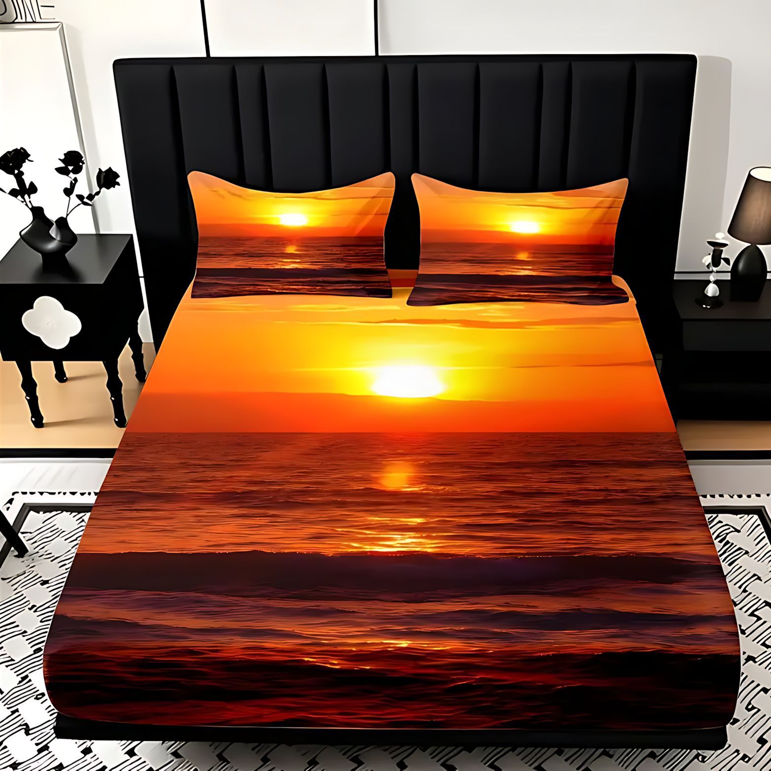 TEMU / JIT Visita a casa transfronteriza vista al mar temática molido HD impresión digital cama almohada cubierta Kit de cama